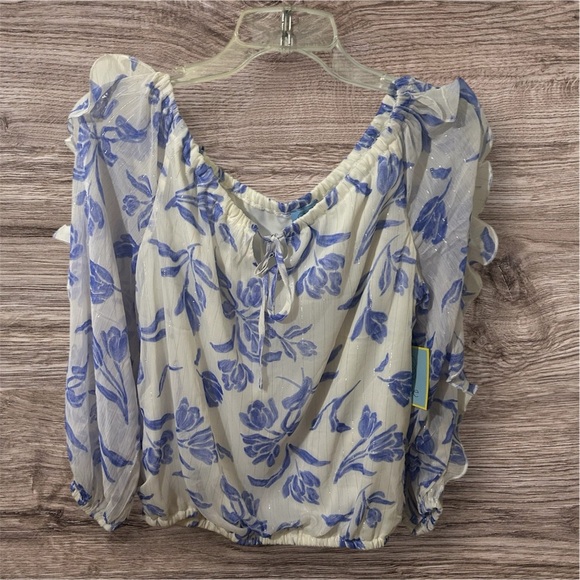 CeCe Blue Floral Blouse - Picture 3 of 8
